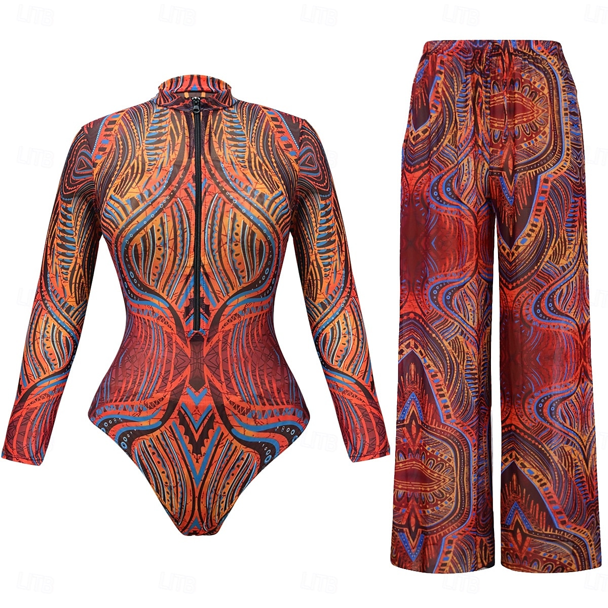 Damen Badeanzug Einteiler Monokini Bademode Bauchkontrolle Hohe Taille Schlank Rückenfrei Urlaub Strandbekleidung Blumen Rundhals Langarm Badeanzüge 2026 - $67.99 –P4