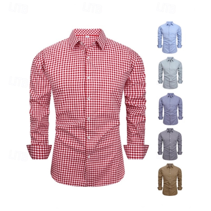 Per uomo Camicia Camicia Estiva Camicia casual Camicia da Spiaggia Camicia con Bottoni Marrone Scuro Nero Rosso Blu scuro Grigio Manica Lunga Plaid Bavero Casuale Quotidiano Abbigliamento Moda Casual del 2026 a $25.99 –P1