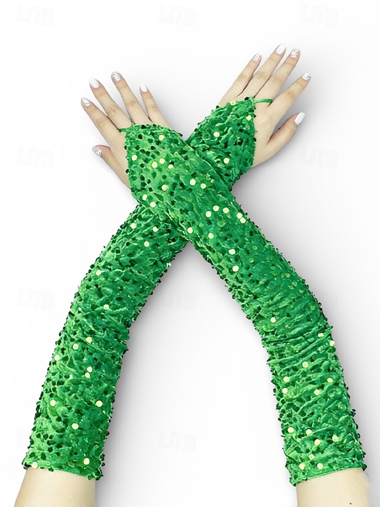 Женские полиэстеровые перчатки с пайетками на пальцах и рукавах, комплект из 2 пар, различные цвета, идеально подходят для Дня Святого Патрика и вечеринок, блестящие и стильные. 2026 - $18.99 –P4