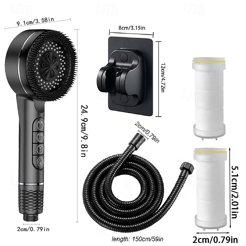 5 τεμάχια χειροκίνητη κεφαλή ντους υψηλής πίεσης, τέσσερις λειτουργίες ψεκασμού, κεφαλή ντους με σταγόνες νερού ιόντων, επιτοίχια τοποθέτηση, με διακόπτη on/off, φιλτραρισμένο μασάζ ντους με λάστιχο 2026 - $39.99 –P14