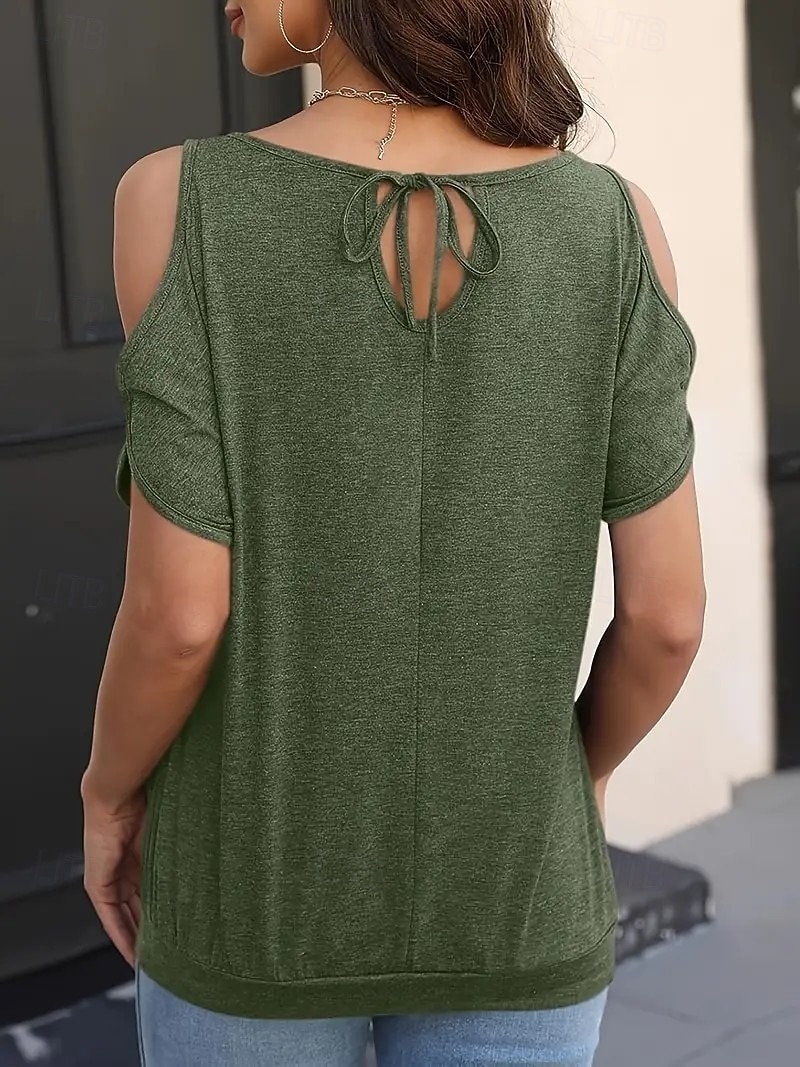 Pentru femei Top cu umeri deschiși Tricou Modă Clasic Casual Manșon scurt În U Topuri obișnuite Zilnic Ieșire Sfârșit de săptămână Negru Verde Militar Bleumarin Vară Primăvară 2026 - $22.99 –P6
