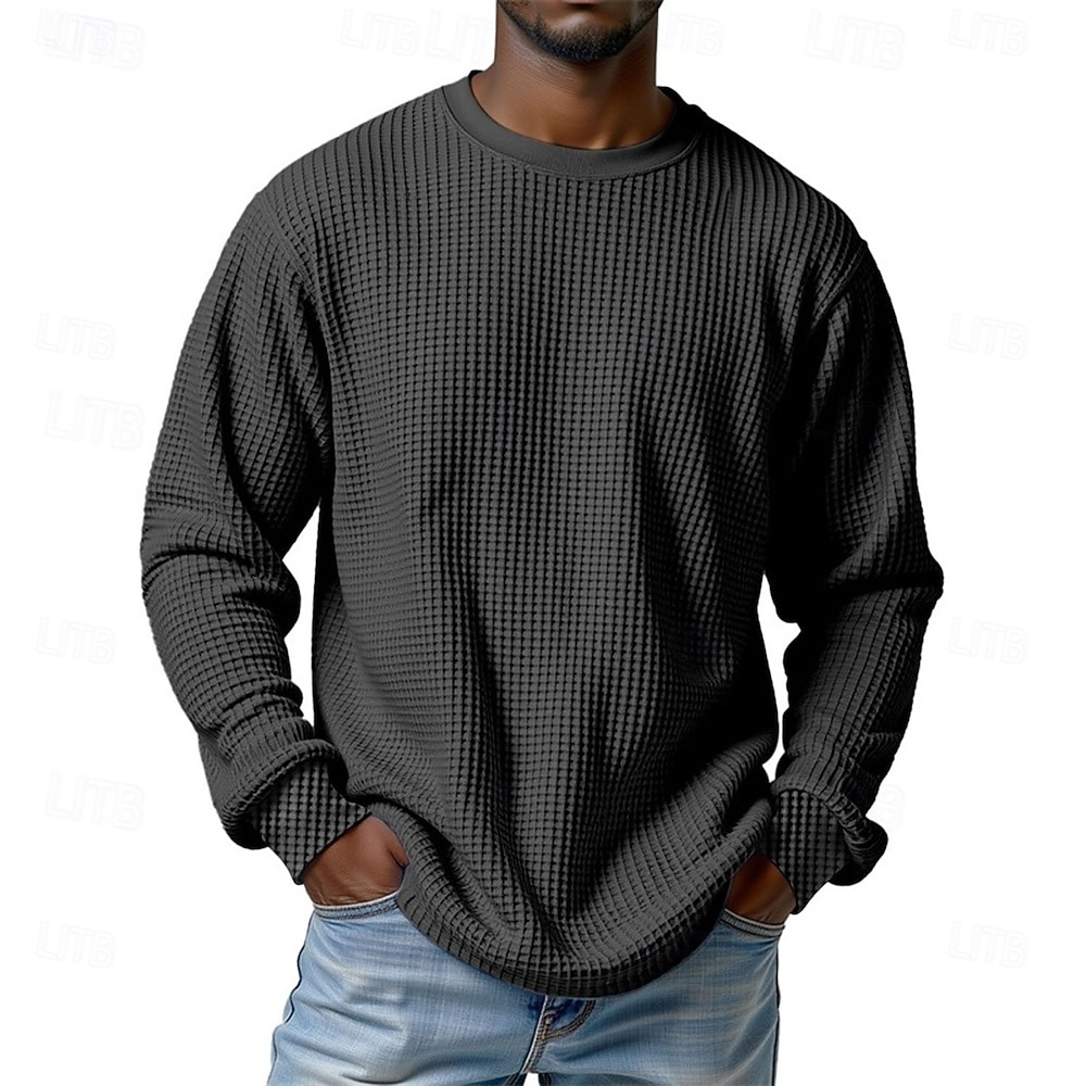Per uomo Maglietta Waffle Maglietta Camicia a Maniche Lunghe Manica Lunga Girocollo Primavera Autunno Semplice Moda Designer Essenziale Classico Vacanza Streetwear Uscire Nero Bianco Rosso Maglietta del 2026 a $26.99 –P5