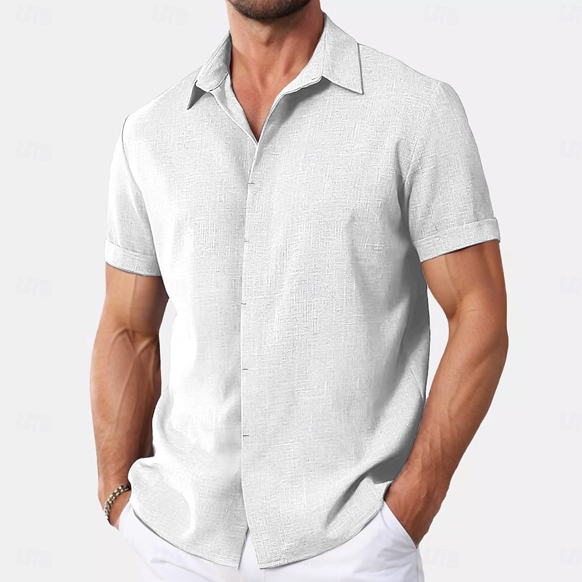 Męskie Koszula Koszula lniana Letnia koszula Koszula zapinana na guziki Codzienna koszula Koszula plażowa Równina Urlop Codzienny Czarny Biały Rumiany róż Niebieski Krótki rękaw Kołnierz Lato Odzież 2026 - $10.49 –P5