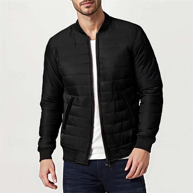 Men's Winter Coat Puffer Jacket Padded Pocket Quilted Polyster Casual Daily Outdoor Regular Fashion Streetwear Thermal Warm Winter Solid Color Blue Dark Grey Wine Black Puffer Jacket 2026 - $30.99 –P4