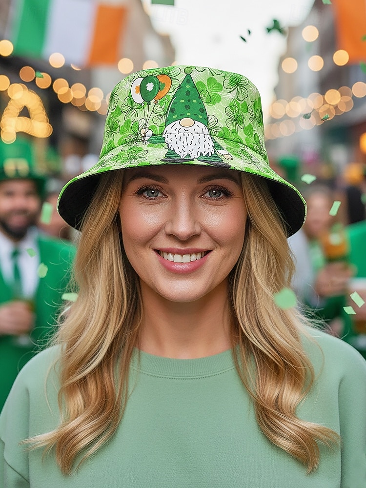 Sombrero de pescador de poliéster para mujer, con trébol y duende del Día de San Patricio, varios patrones, perfecto para el Día de San Patricio y para uso diario. 2026 - $11.99 –P4