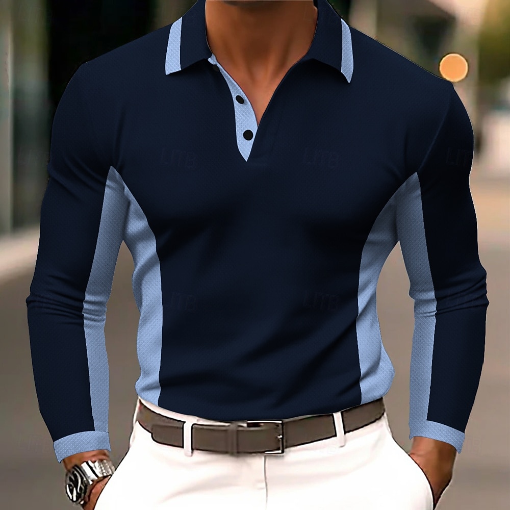 Men's Color Block Polo Long Sleeve Polo Shirts Lapel Casual Business Daily Wear 3D Print Buttons Spring Fall Blue Black Navy Blue 2026 - $22.99 –P2