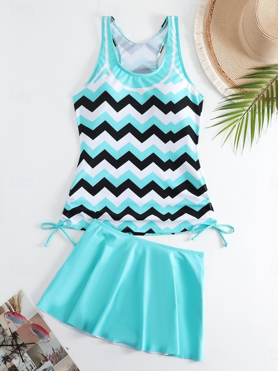 Γυναικείο Μαγιό Ταγκίνι 2 Τεμαχίων Φούστα Έλεγχος Κοιλιάς Ψηλός Ορθοστάτης Σλιμ Ανοιχτή Πλάτη Διακοπές Παραλία Φορέματα Σημαία Ράσβερ  U Λαιμός Αμάνικο 2026 - $33.99 –P9