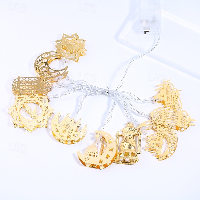 Lampki dekoracyjne na Ramadan Eid zasilane bateriami, 3/6 m, 20/40 diod LED, księżyc, gwiazda, zamek, latarnia, dekoracje do wnętrz na Ramadan, zasilanie USB 2026 - $11.99 –P4