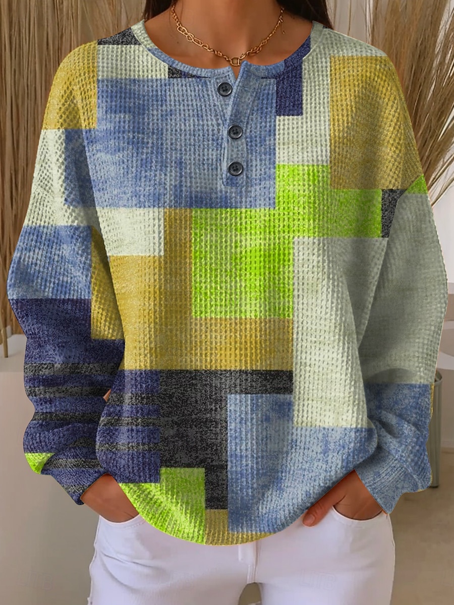 Per donna Felpa Pullover Bottoni Grafico Geometrico Moda Casual Stampa Manica Lunga Girocollo Top Regolari Casuale Casa Lavoro Giallo Rosso Arancione Verde Primavera Autunno del 2026 a $28.99 –P2