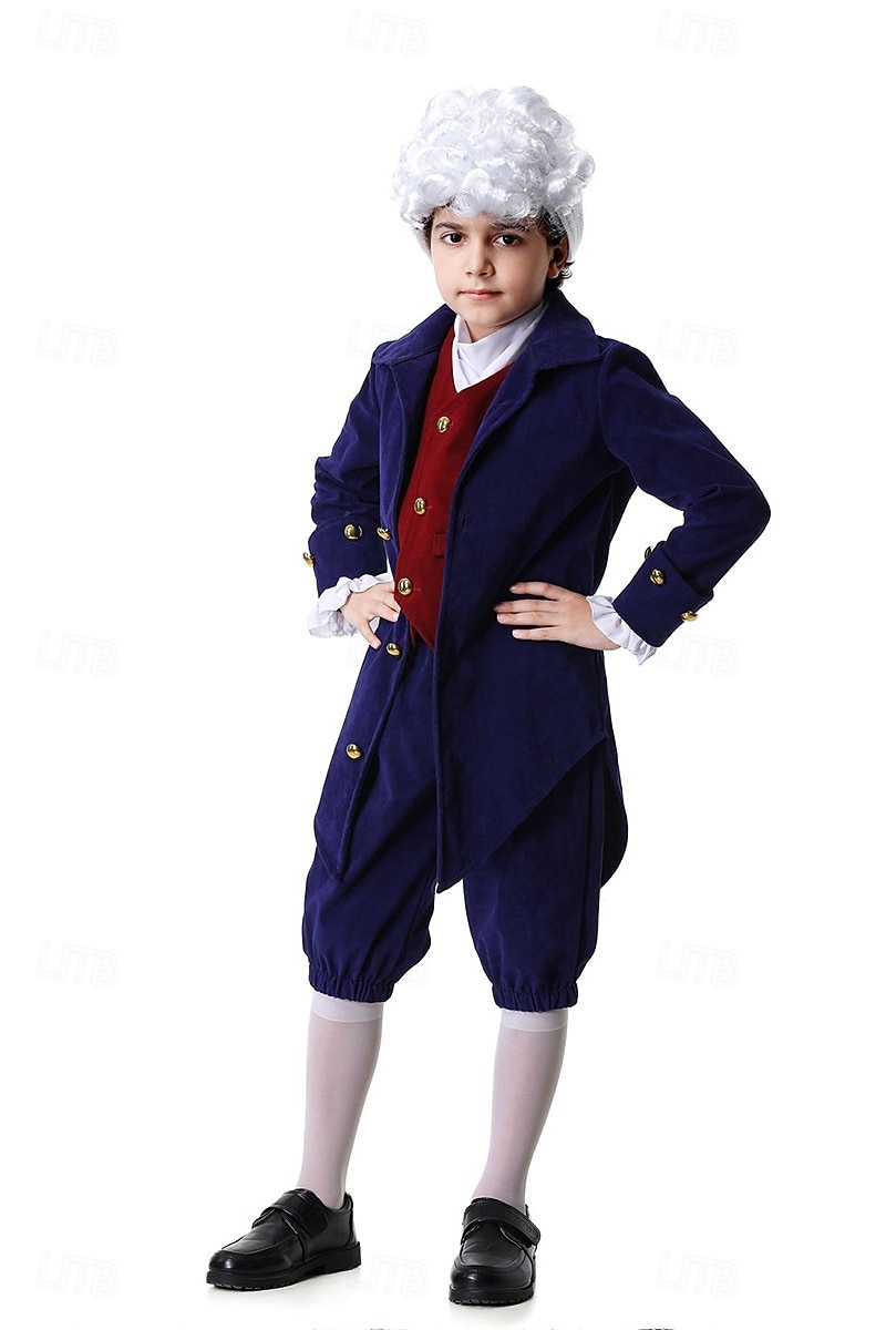 250e anniversaire des États-Unis Rococo Baroque Tenues Manches longues George Washington Alexander Hamilton Epoque Coloniale Déguisement Garçons Carnaval Jour de l'indépendance 4 juillet Enfant de 2026 ? $46.99 –P8