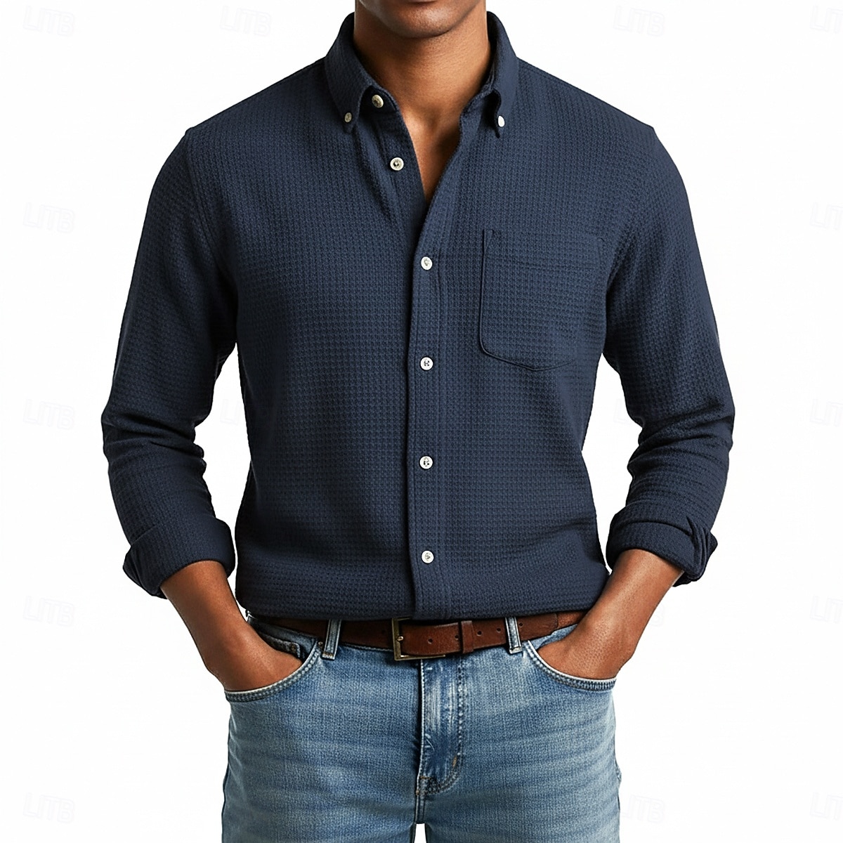 Per uomo Camicia Camicia a nido d'ape Camicia casual Camicia con colletto alla coreana Camicia con Bottoni Blu Rosa Vino Blu marino Manica Lunga Semplice Testurizzato Collo alla coreana Casuale del 2026 a $25.99 –P7