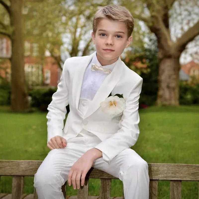 5-teiliger Ringträgeranzug für Jungen und Kinder (Sakko) &Weste & Hose  & Hemd  &Krawatte, Jungenanzug, lässig, für Outdoor-Partys, modisch, cool, Basic, einfarbig, Taschenknöpfe, weiß, Polyester 2026 - $168.99 –P1