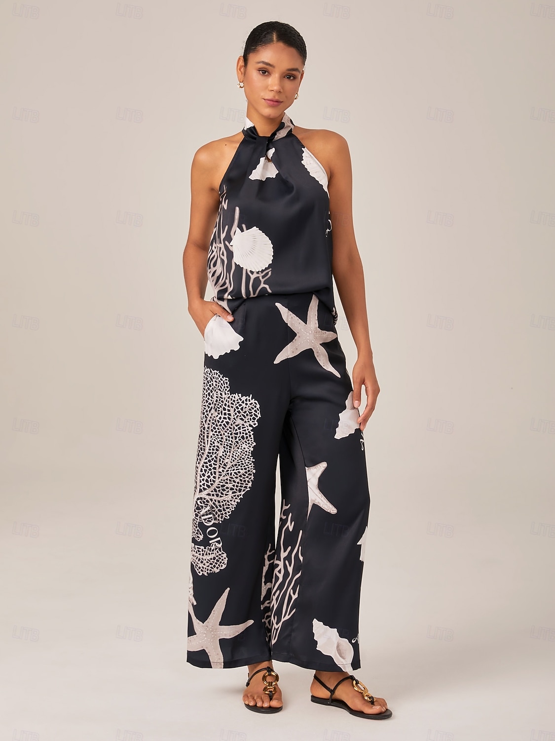 Mujer Escote Cruzado Elegante Vacaciones Casual Perneras anchas Sin Mangas Negro S M L Verano Primavera 2026 - $102.99 –P2