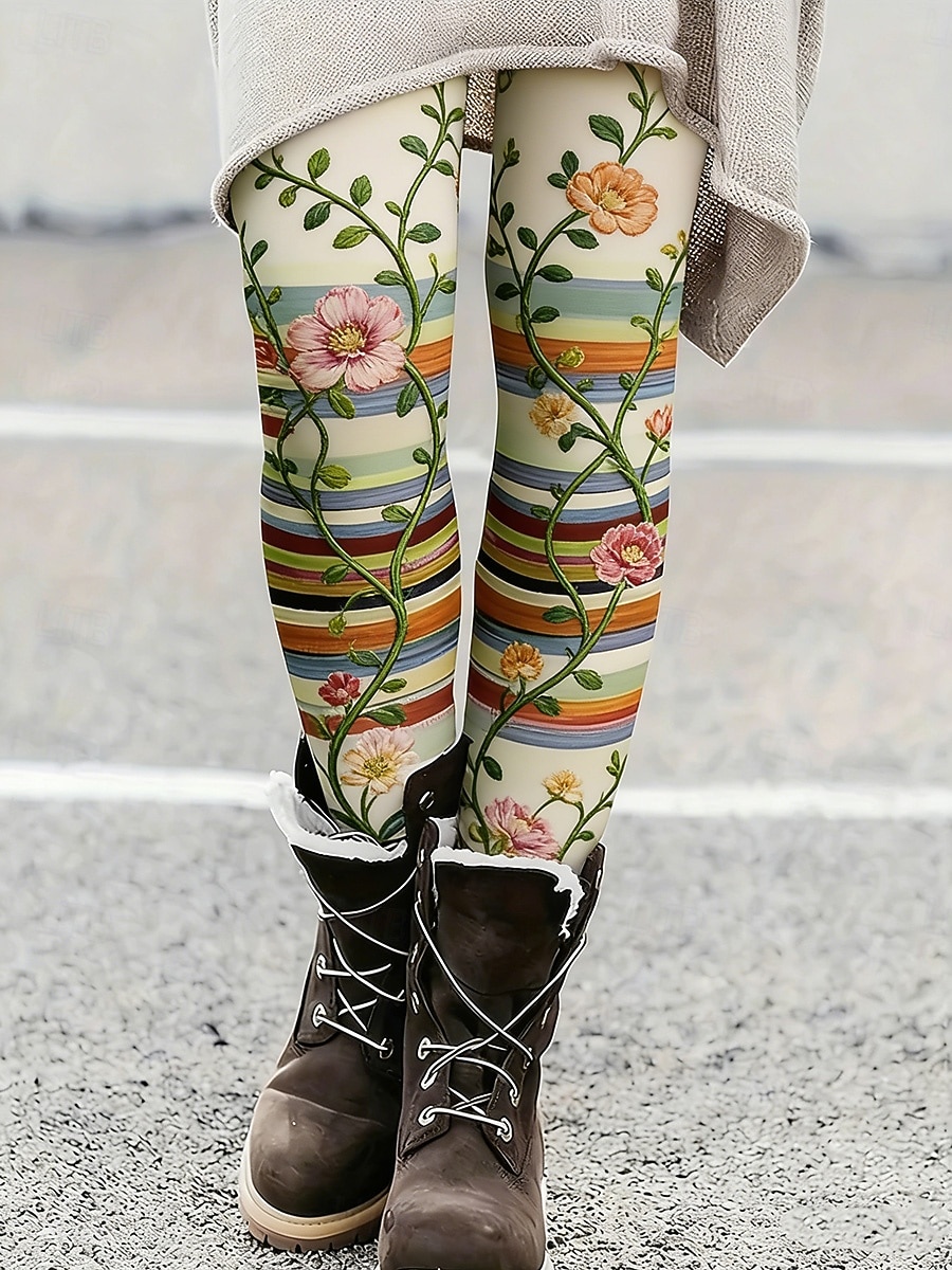 Mujer Polainas Leggings cómodos Vacaciones Vintage Casual Longitud total Alta cintura Floral Graphic A Rayas Estampado Comodidad Cómodo Alta elasticidad Casual Diario Vacaciones Verde Trébol 2026 - $20.99 –P1