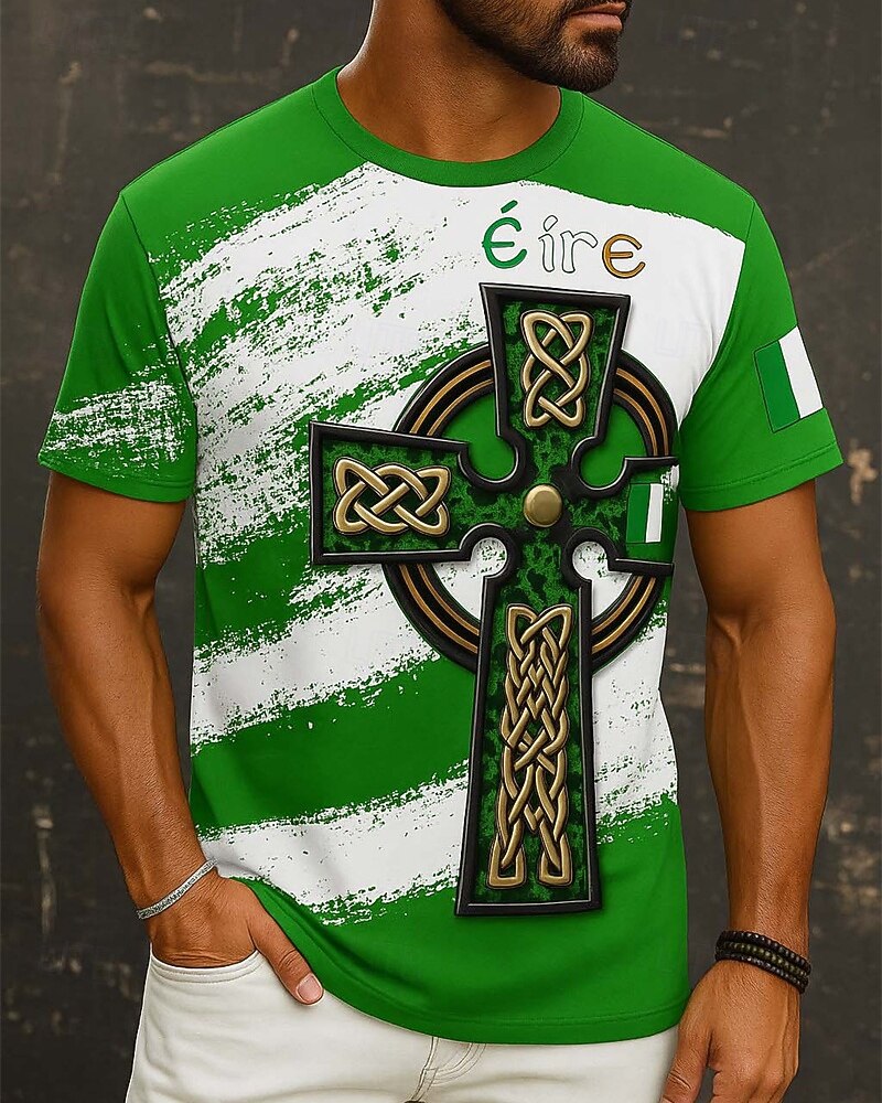 St Patrick Herr Grafisk Kors T-shirt Kortärmad tröja T-shirt T-shirt T-tröja Kortärmad T-shirt 3D-tryck Rund hals Skjorta Dagligen Designer Ledigt Fest St Patricks Day Helgdag Vit Grön Sommar Vår 2026 - $20.99 –P2