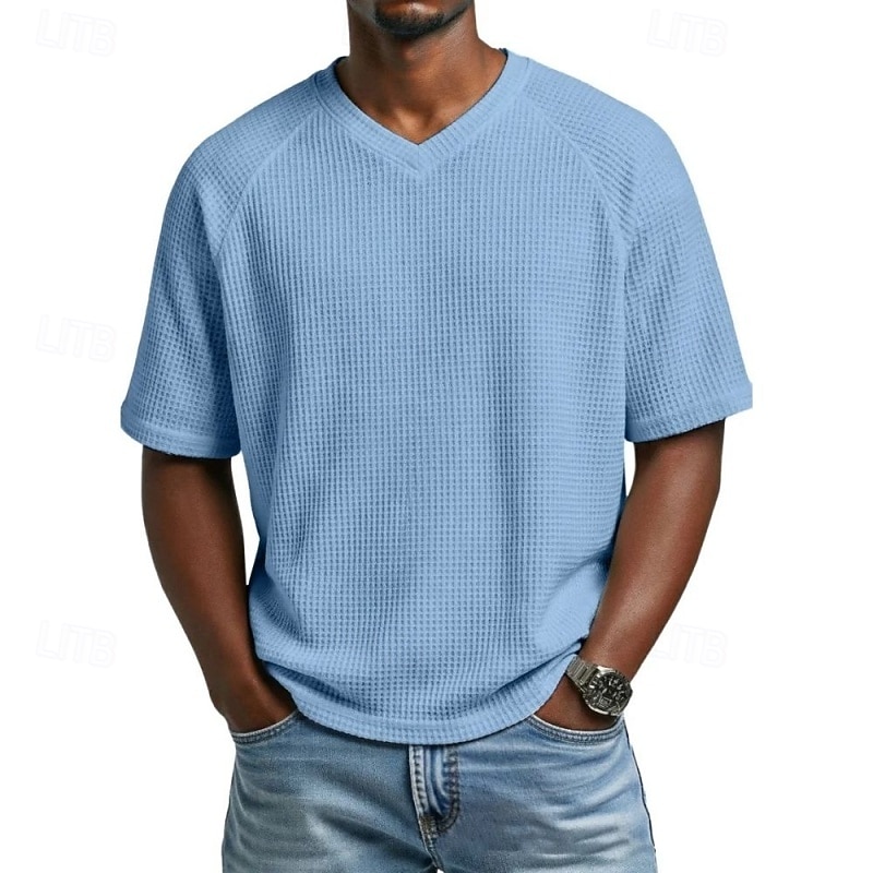 Men's Waffle T-shirt T Shirt Short Sleeve Shirt Tee Top Short Sleeve V Neck Summer Spring Solid Color Vintage Streetwear Stylish Raglan Sleeves Daily Outdoor Vacation Blue Army Green Dark Blue Top 2026 - $20.99 –P2