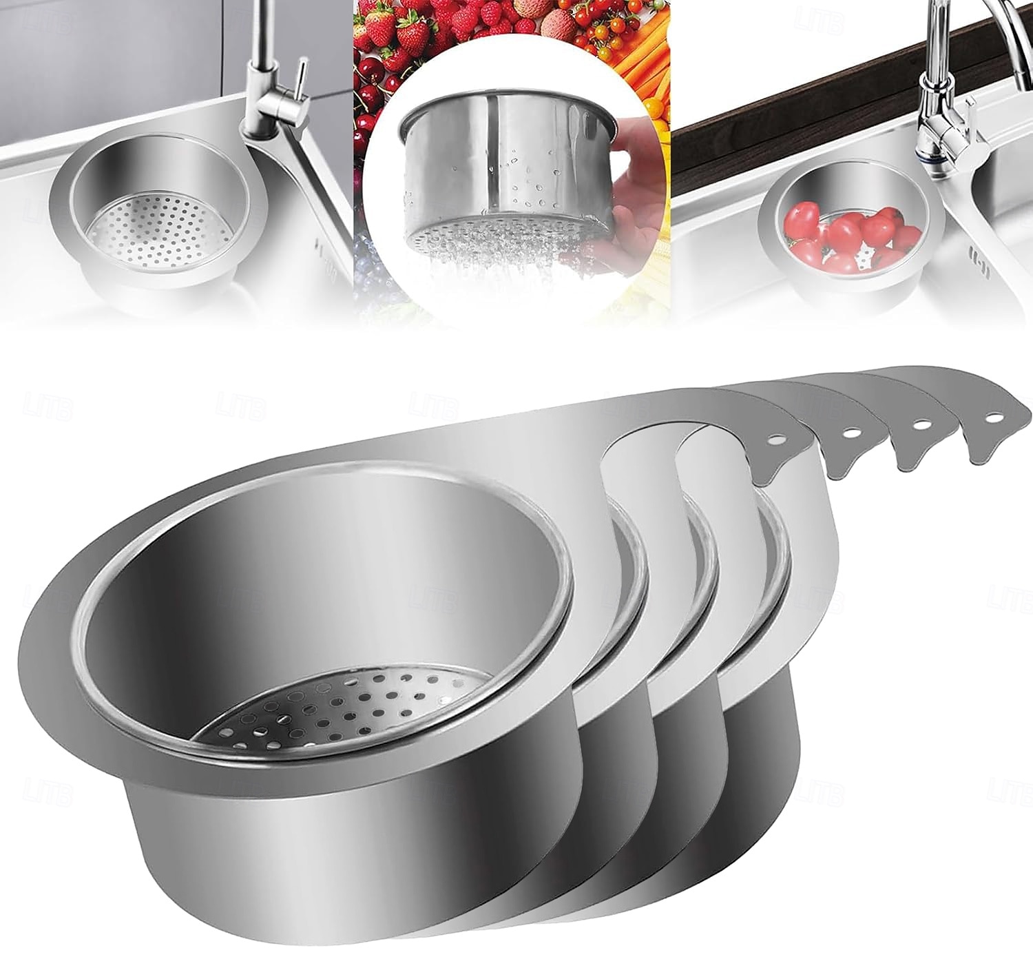 4 stk. kraftig avløpskurv i rustfritt stål til undervasken - plassbesparende kjøkkenorganisator med enkel rengjøring, solid konstruksjon, elegant design, moderne oppvaskkumtilbehør til kjøkken 2026 - $15.99 –P1