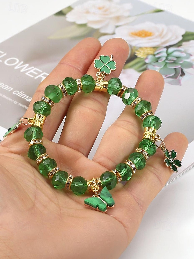 سوار ساحر للنساء بمناسبة عيد القديس باتريك، مزين بقلادة على شكل نبتة البرسيم الأخضر، بتصميم خرز متعدد الأنماط، مصنوع من سبيكة معدنية وكريستال صناعي، مجوهرات احتفالية أيرلندية للنساء 2026 - $7.99 –P7