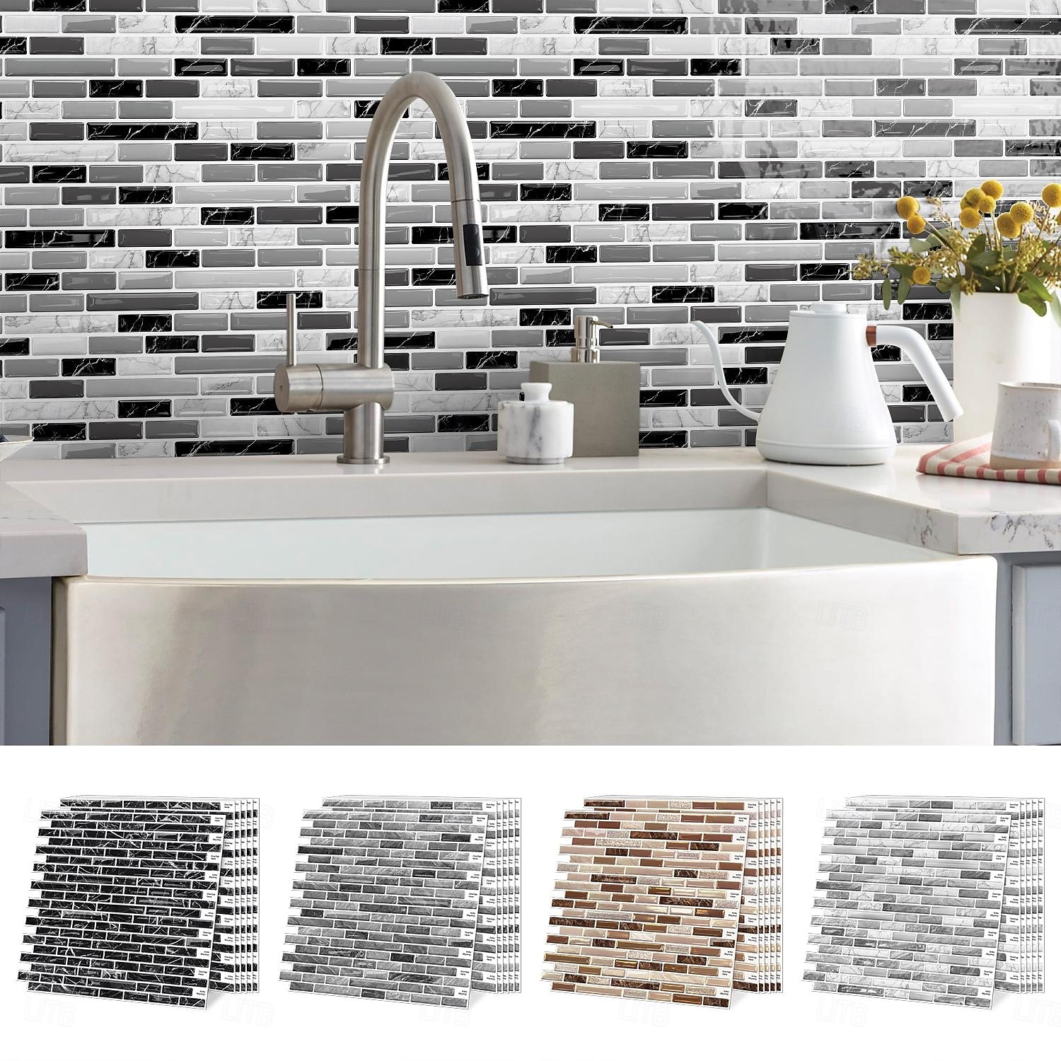 Azulejos autoadhesivos de mármol para salpicadero, 10 hojas, para cocina, lavadero, caravana, alquiler, 12 x 12 pulgadas 2026 - $56.99 –P1