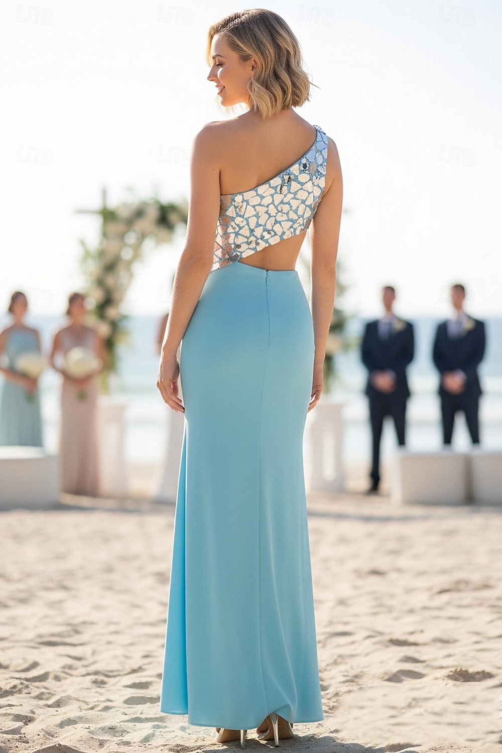 Sheath Column Sweep Brush Train Asymmetrical Prom Dress Beaded Eembroidered Party Dress Wedding Guest Dresses Party Glittering Sleeveless One Shoulder Prom Wedding with Sequin 2026 - $183.99 –P2