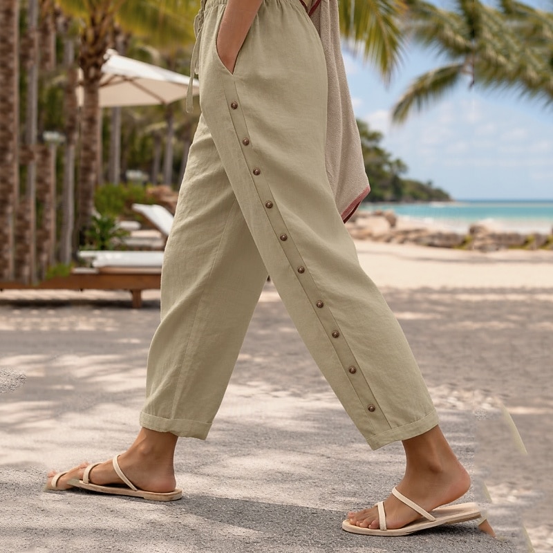 Per donna Pantaloni in cotone e lino Chinos Pantaloni Estivi Streetwear Casual Lunghezza intera Vita media Tinta unica Coulisse Tasca Confortevole Traspirante Micro-elastico Quotidiano All'aperto del 2026 a $29.99 –P3