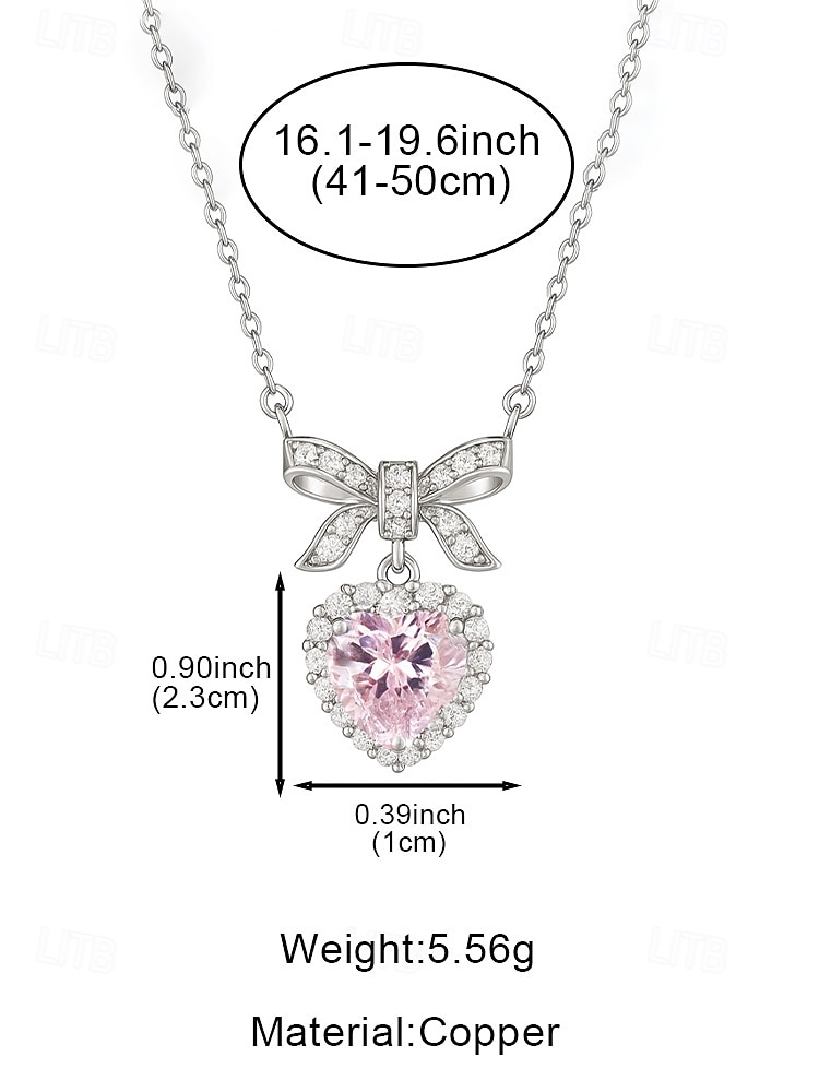 Women's Alloy Heart-Shaped Pendant Necklace with Bow Design, Available in White and Pink, Perfect for Valentine's Day 2026 - $11.99 –P8