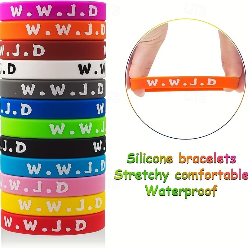 2026年 20個のWWJD「イエスならどうするだろう」ブレスレット - イエスのイメージとWWJDのイニシャルがインスピレーションと高揚感を与えるキリスト教の宗教的なシリコンリストバンド - 教会のグループ活動やパーティーのギフトに最適  コレクション – $12.99 –P1