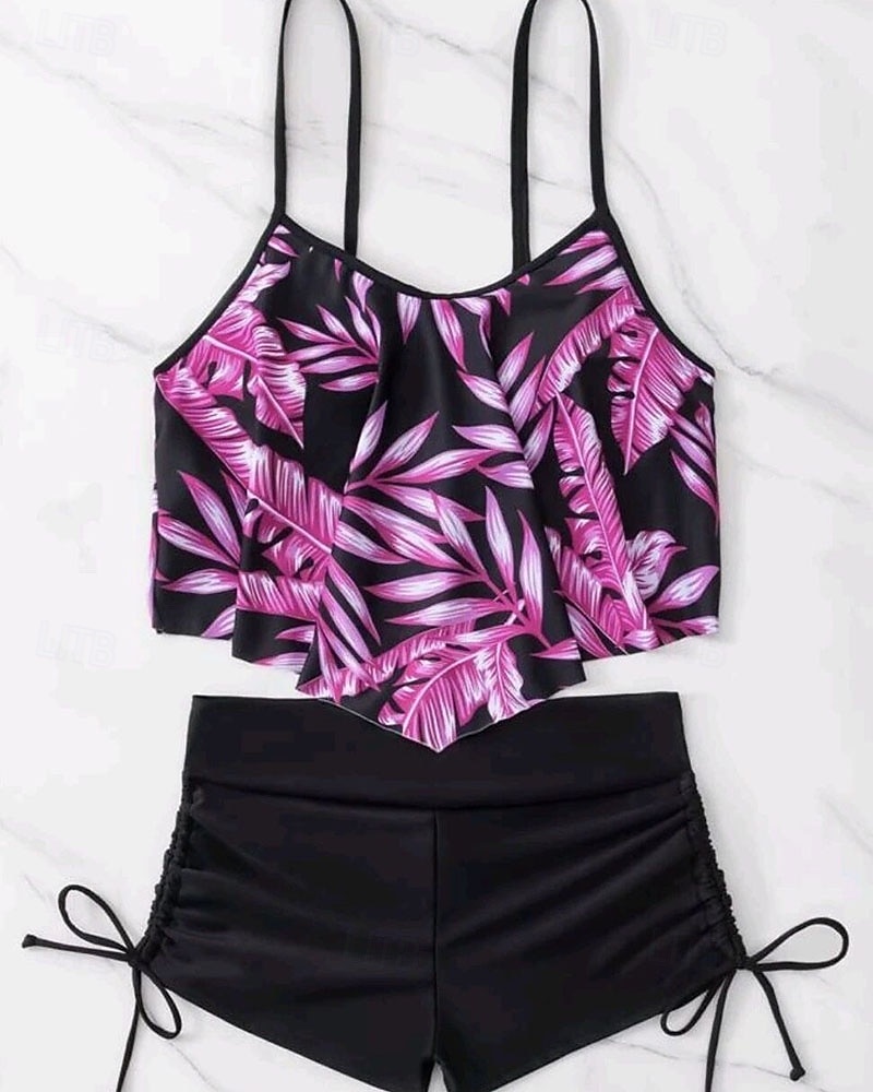 Damskie Strój kąpielowy Tankini 2-częściowa Tropikalny Ultra lekki (UL) Elastyczny Bez rękawów Kąpielówki Surfing Nurkowanie z rurką Lato 2026 - $18.99 –P9