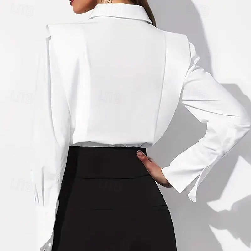 camicetta a maniche lunghe da donna elegante colletto abbottonato elegante top da lavoro quotidiano estate primavera autunno disponibile in blu nero bianco del 2026 a $25.99 –P2