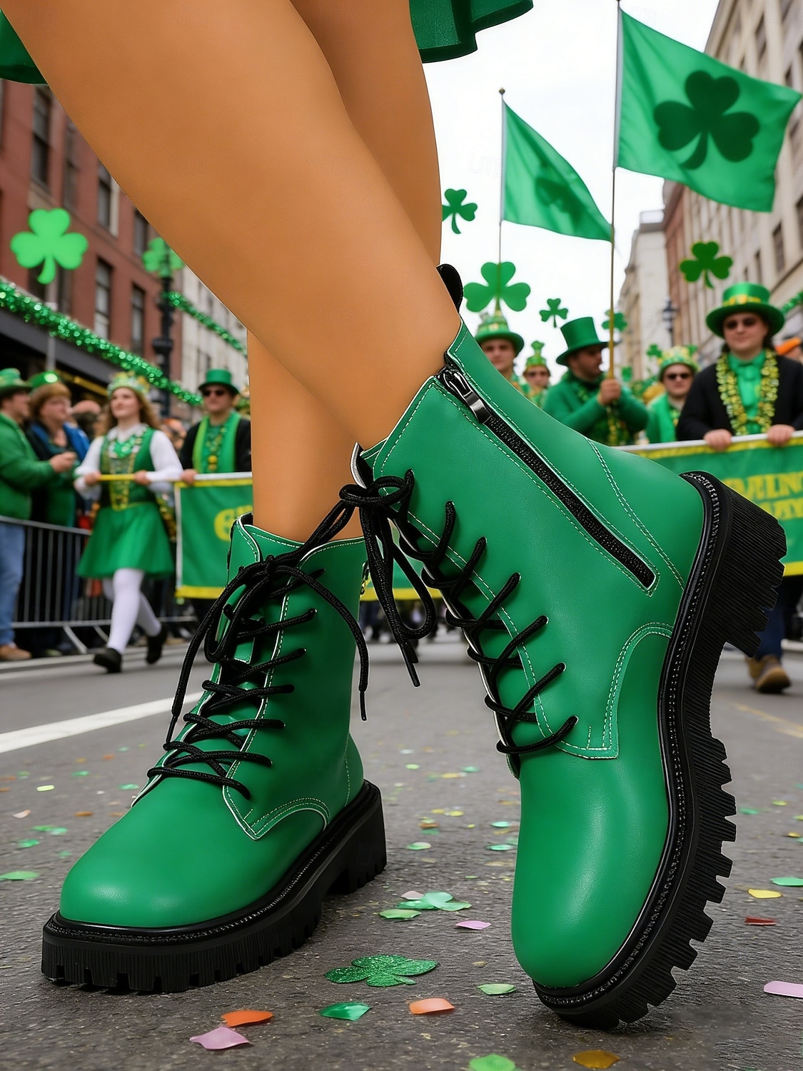 Women's Green Lace-up Boots with St. Patrick's Day Vibe – Stylish Durable Boots with Sturdy Soles, Ideal for Parades, Outdoor St. Patrick's Day Celebrations and Festive Adventures 2026 - $42.99 –P2