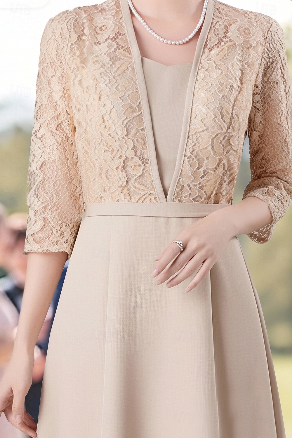A-Linie Knöchellänge Partykleid Cocktailkleid Kleid für Hochzeitsgäste Brautmutterkleid Langarm Quadrathals Elegant Einfach Hochzeitsgast Familientreffen Stretchstoff mit Spitze 2026 - $126.99 –P3