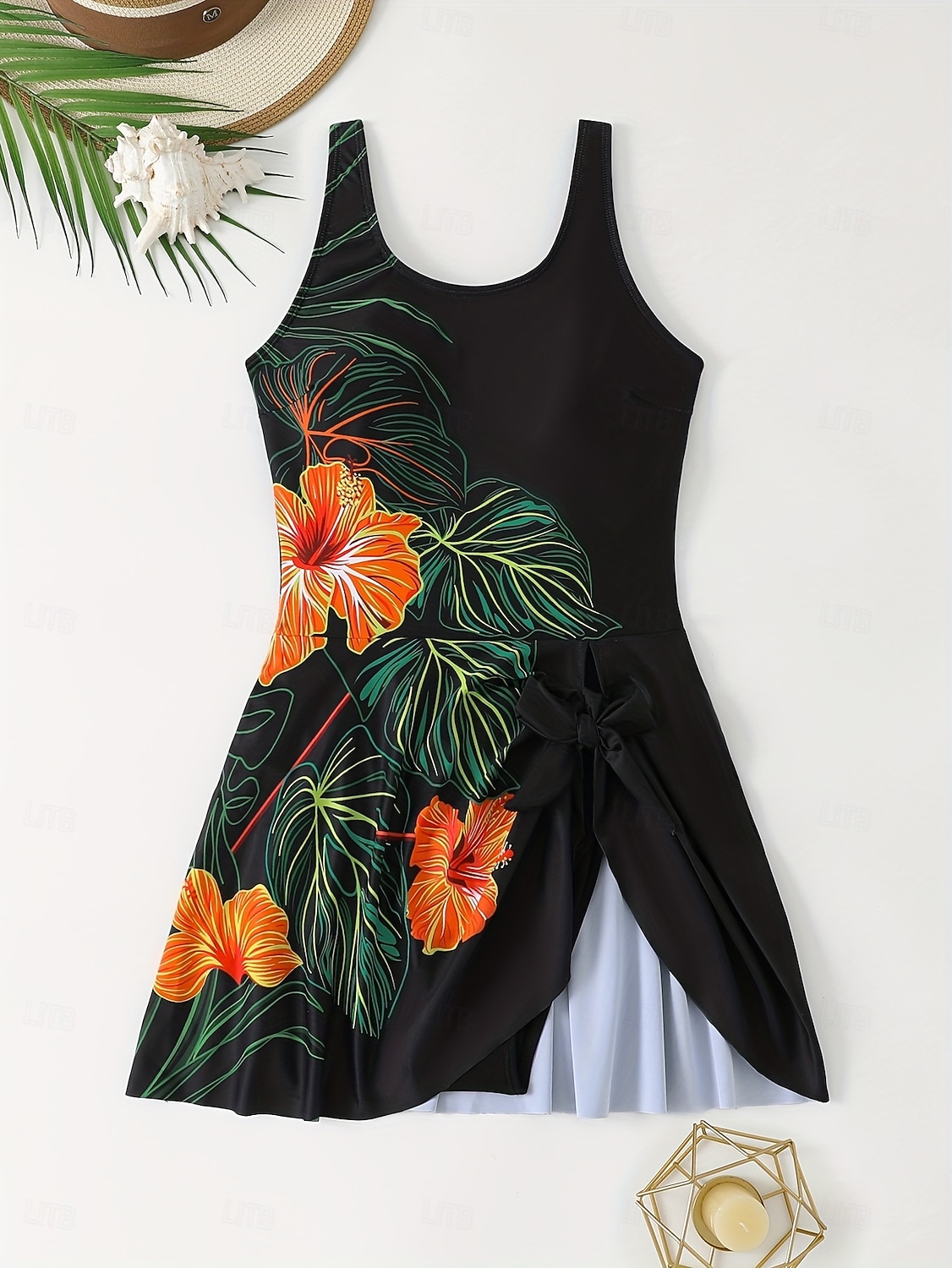 Dámské jednodílné plavky s sukní plážové oblečení na dovolenou květinový grafický za krk bez rukávů plavky 2026 - $44.99 –P5