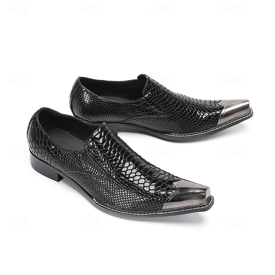 Men's Black Crocodile Print Leather Loafers, Premium Quality with Gold Toe Cap, Perfect for Formal Wear 2026 - $119.99 –P8