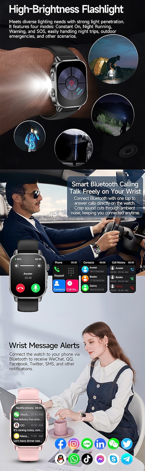 iMosi ET571 Relógio inteligente 2 polegada Relógio inteligente Bluetooth Podômetro Aviso de Chamada Monitor de Atividade Compatível com Android iOS Unisexo Chamadas com Mão Livre Impermeável Lembrete de 2026 por $58.99 –P7