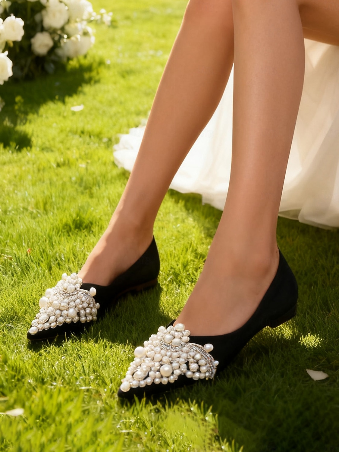ballerine da donna con punta affilata e decorazioni di perle, eleganti scarpe da sposa slip-on per spose e ospiti, perfette per il giardino all'aperto &cerimonie sul prato del 2026 a $29.99 –P4