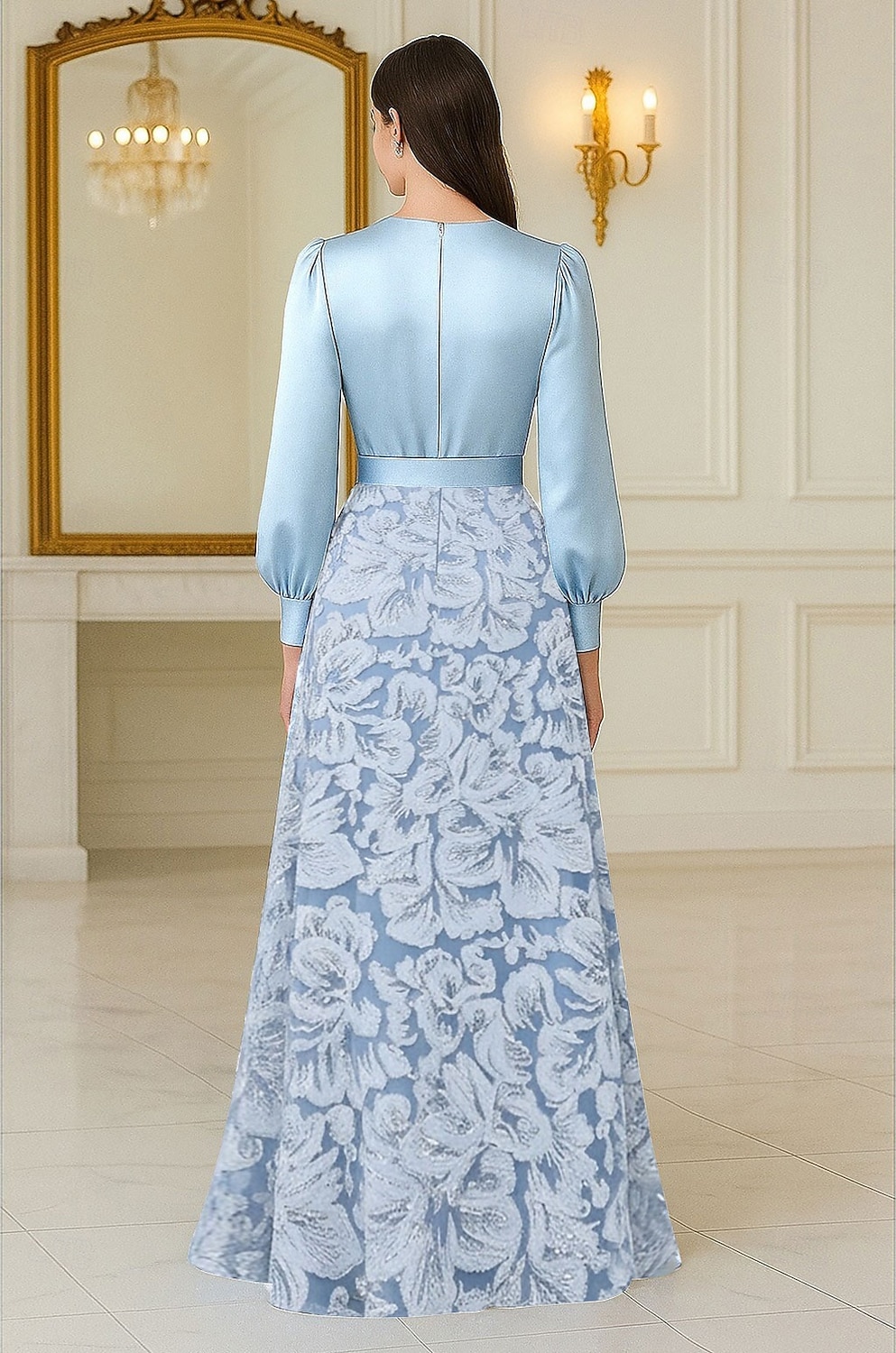 A-Line Floor Length Beaded Eembroidered Formal Dresses Mother of the Bride Dress Evening Gown Ball Gown Formal Dress Elegant Glittering Silky Long Sleeve V Neck Wedding Formal Pocket Satin Lace with 2026 - $219.99 –P2