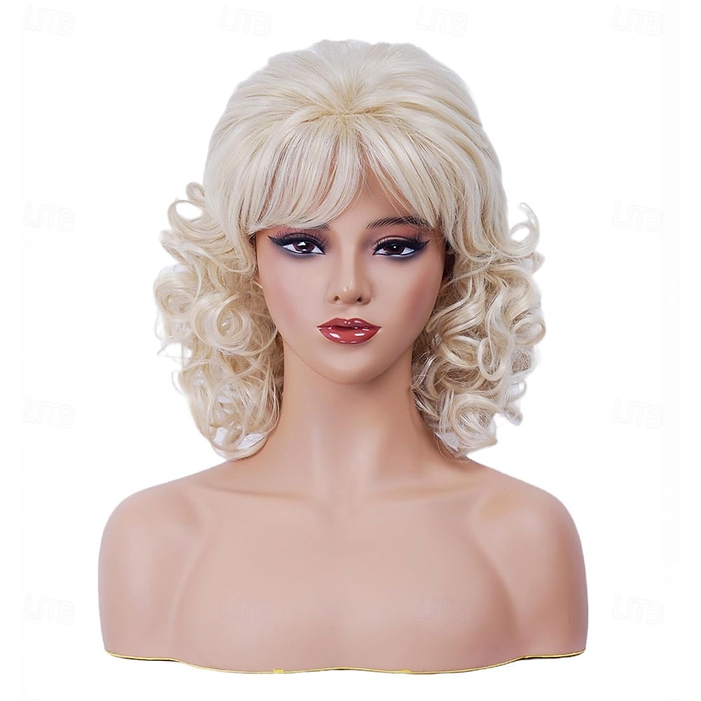 Pelucas rubias vintage para mujer, años 70 y 80, peluca corta y rizada con flequillo, peluca sintética hasta los hombros para cosplay. 2026 - $29.99 –P3