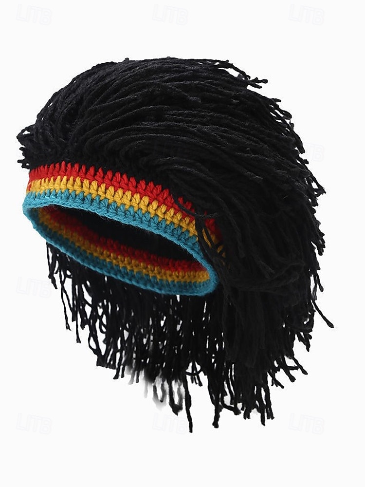 Herren-Perückenmütze aus Häkelgarn, mehrfarbiges Design mit grünen, roten und gelben Streifen, perfekt für den St. Patrick's Day und Kostümpartys 2026 - $14.99 –P13