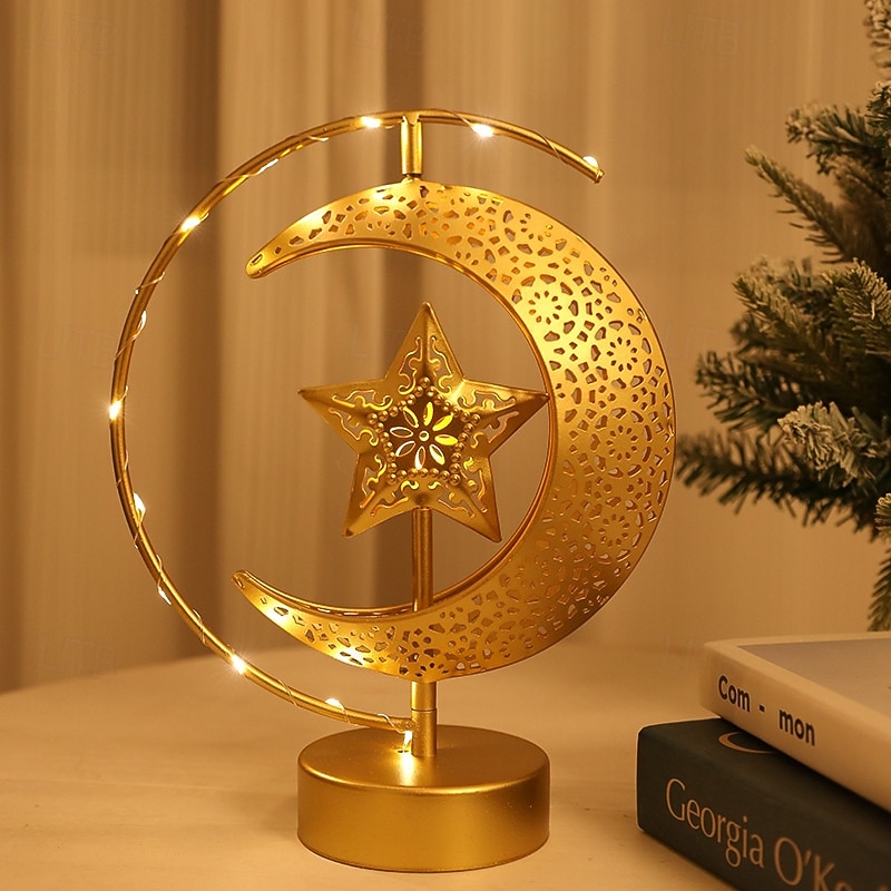 ramadan eid vas fém díszlámpa csillag hold beltéri hálószoba hangulatvilágítás aaa elem 29 * 21cm 2026 - $27.99 –P4