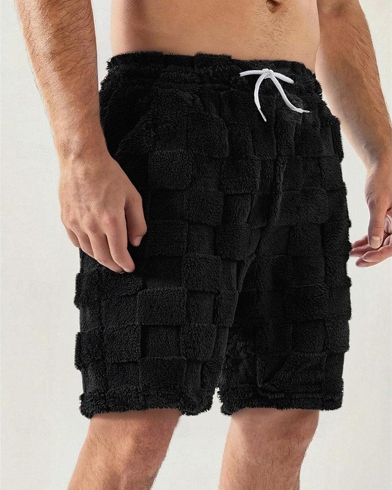 Men's Shorts Casual Shorts Pocket Elastic Waist Fleece Plain Warm Breathable Knee Length Outdoor Vacation Daily Wear Vacation Fashion Black Gray Micro-elastic 2026 - $18.99 –P9