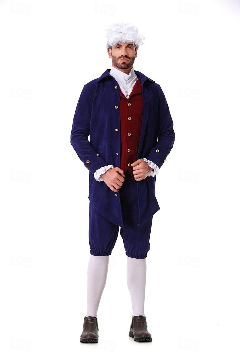 250e anniversaire des États-Unis Rococo Baroque Tenues Manches longues George Washington Epoque Coloniale Guerre d'indépendance américaine Déguisement Homme Carnaval Jour de l'indépendance 4 juillet de 2026 ? $50.99 –P3