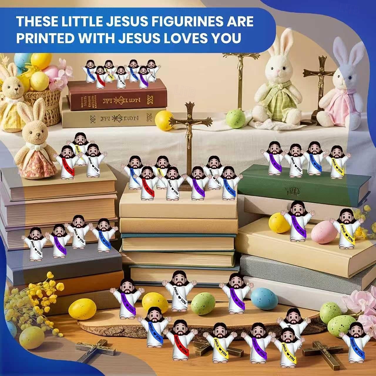 50/100 маленьких фигурок Иисуса, миниатюрные фигурки Иисуса, пасхальный подарок, крошечные статуэтки для наполнения пасхальных яиц, религиозные подарки, вечеринки, подарки на крестины, разноцветные миниатюрные украшения, фигурки для игры в прятки 2026 - $21.99 –P6