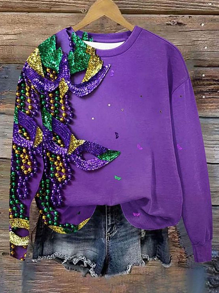 Pulover pentru femei Carnaval Grafic Casual cu Mâneci Lungi Gât Rotund Bluză Regulară U street Dailywear Galben Mov Verde Primăvara Toamna Iarnă 2026 - $28.99 –P2