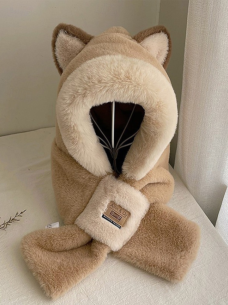 Женский шарф с капюшоном из искусственного меха – 2-в-1 шапка и шарф для ушей в нескольких цветах для карнавала зимнего косплея и костюмированных вечеринок 2026 - $11.99 –P5