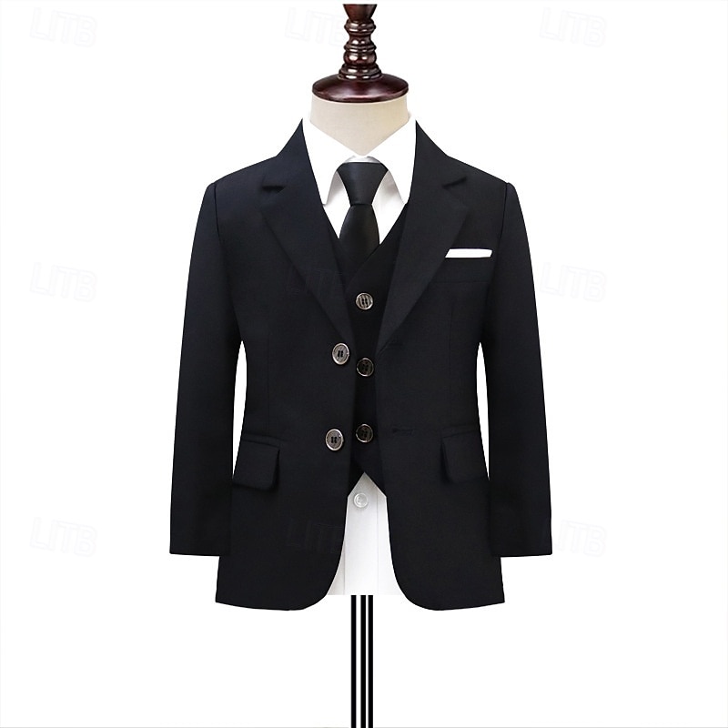 Completo da fedi nuziali per bambini, 4 pezzi, blazer &gilet & pantaloni  &cravatta ragazzo abito formale casual esterno festa moda fresco basic tinta unita blu nero poliestere del 2026 a $79.99 –P3