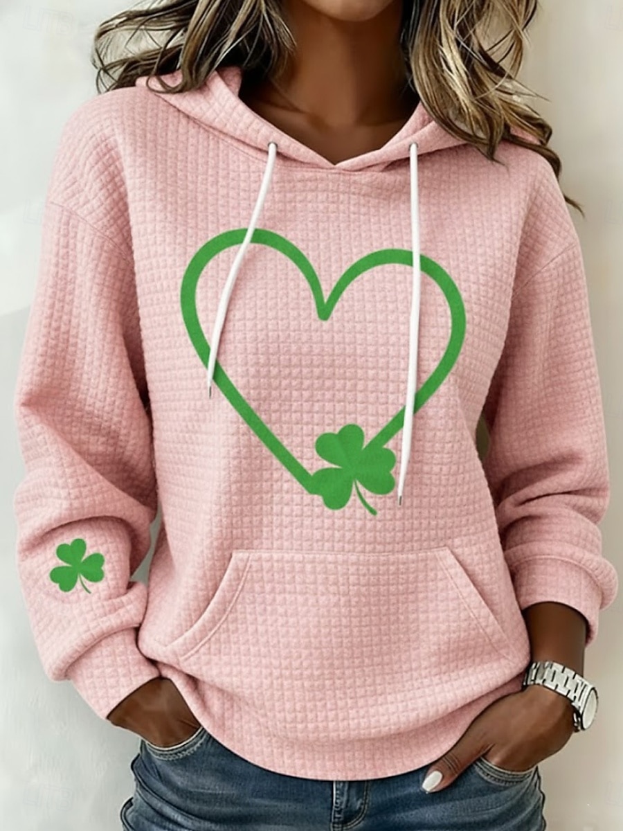 St Patrick's Day Women's Pullover Hoodie Sweatshirt Graphic Shamrock Casual Long Sleeve Hooded Regular Tops Casual Street Pocket Print Ash Black White Pink Summer Spring Fall 2026 - $22.99 –P3