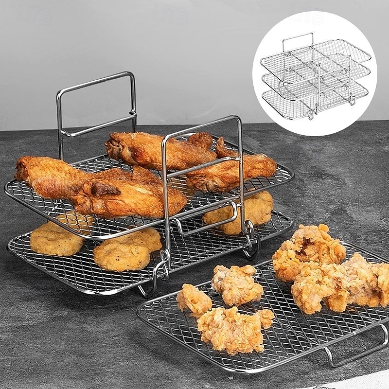 Grelha desidratadora multicamadas em aço inoxidável, acessórios para fritadeira a ar de 3 níveis, grelha removível para secagem e cozimento a vapor, ideal para assar e cozinhar em fritadeira a ar e de 2026 por $21.99 –P1