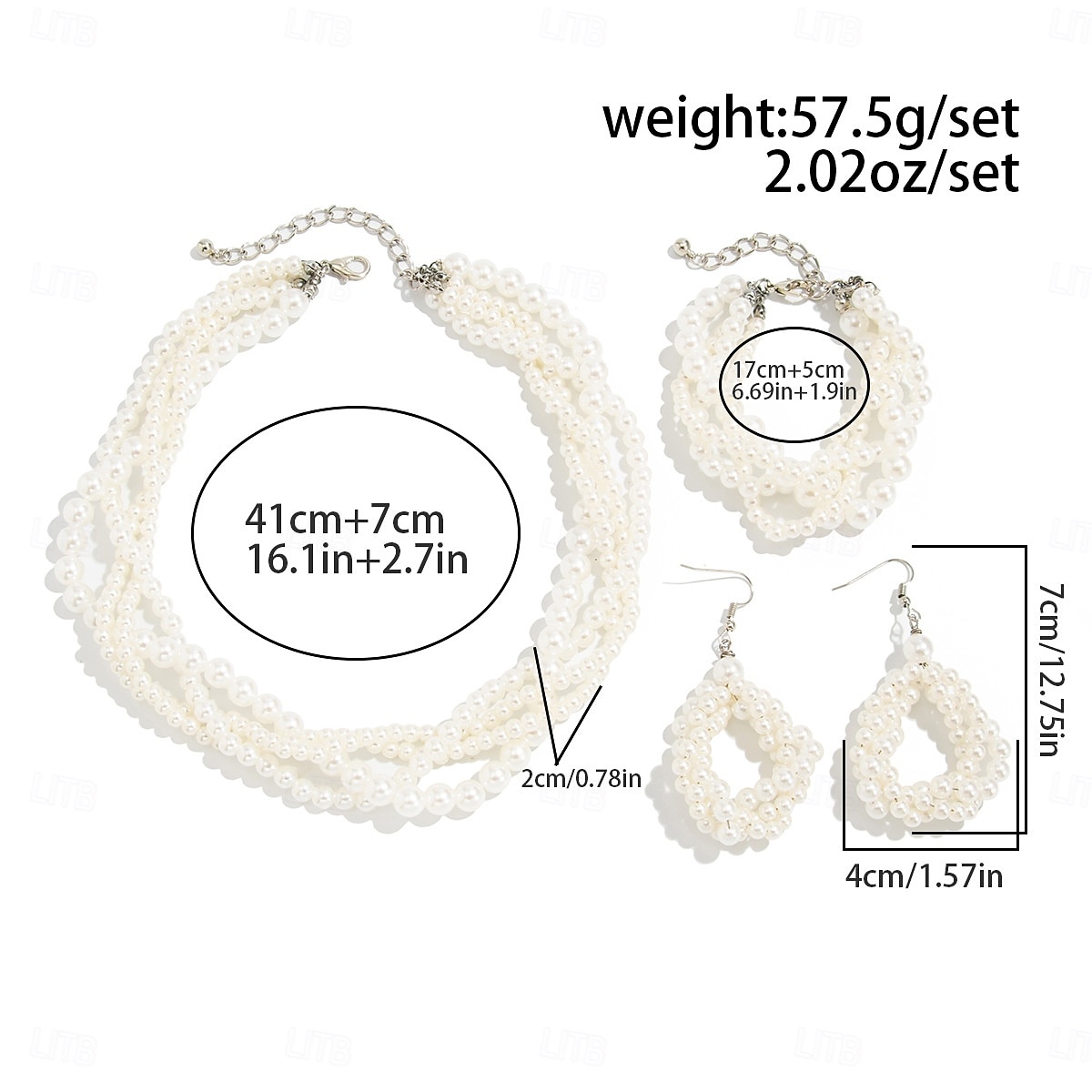 Dámská sada vícevrstvých perlových šperků - elegantní perlový náhrdelník, visací náušnice &náramek, klasický svatební styl pro nevěsty a družičky &svatební obřady 2026 - $11.99 –P1