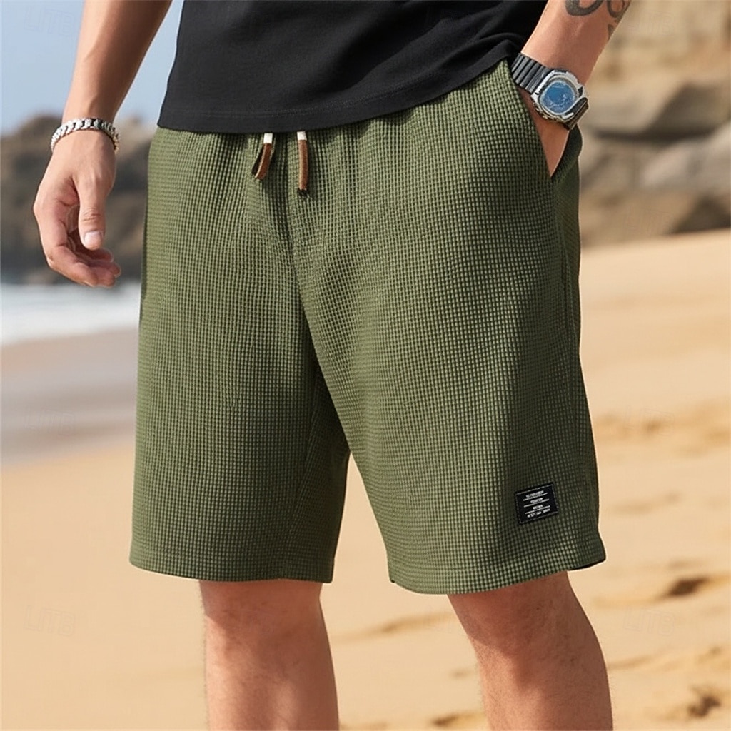Per uomo Pantaloncini Waffle Pantaloncini Estivi Shorts da Spiaggia Pantaloncini casual Pantaloncini strutturati Coulisse Elastico in vita Tinta unica Comodità Lunghezza al ginocchio Quotidiano del 2026 a $18.99 –P4