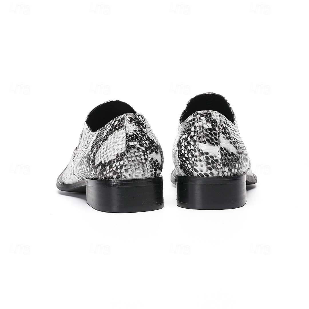 Men's White Snake Print Slip-On Shoes with Metal Accents – Stylish Formal Shoes for Evening Wear and Fashion-Forward Occasions 2026 - $119.99 –P5
